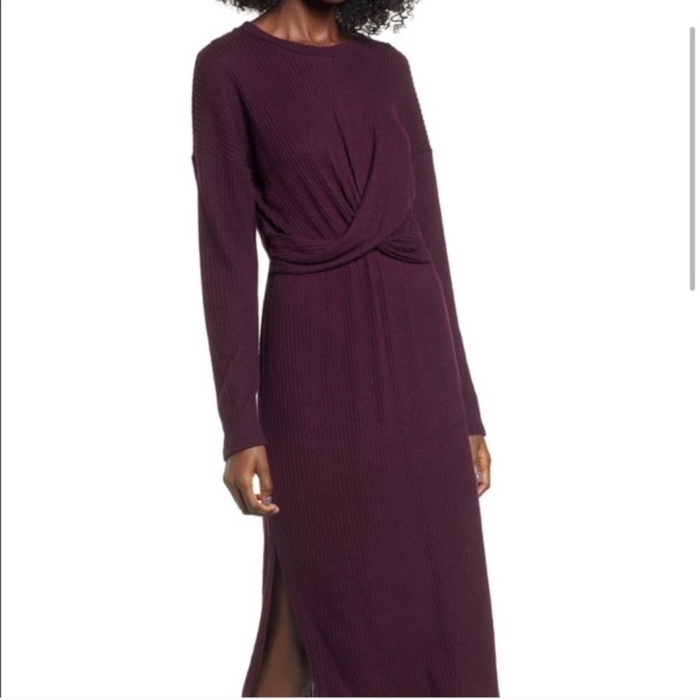 All In Favor Ribbed Midi Dress Wine Color